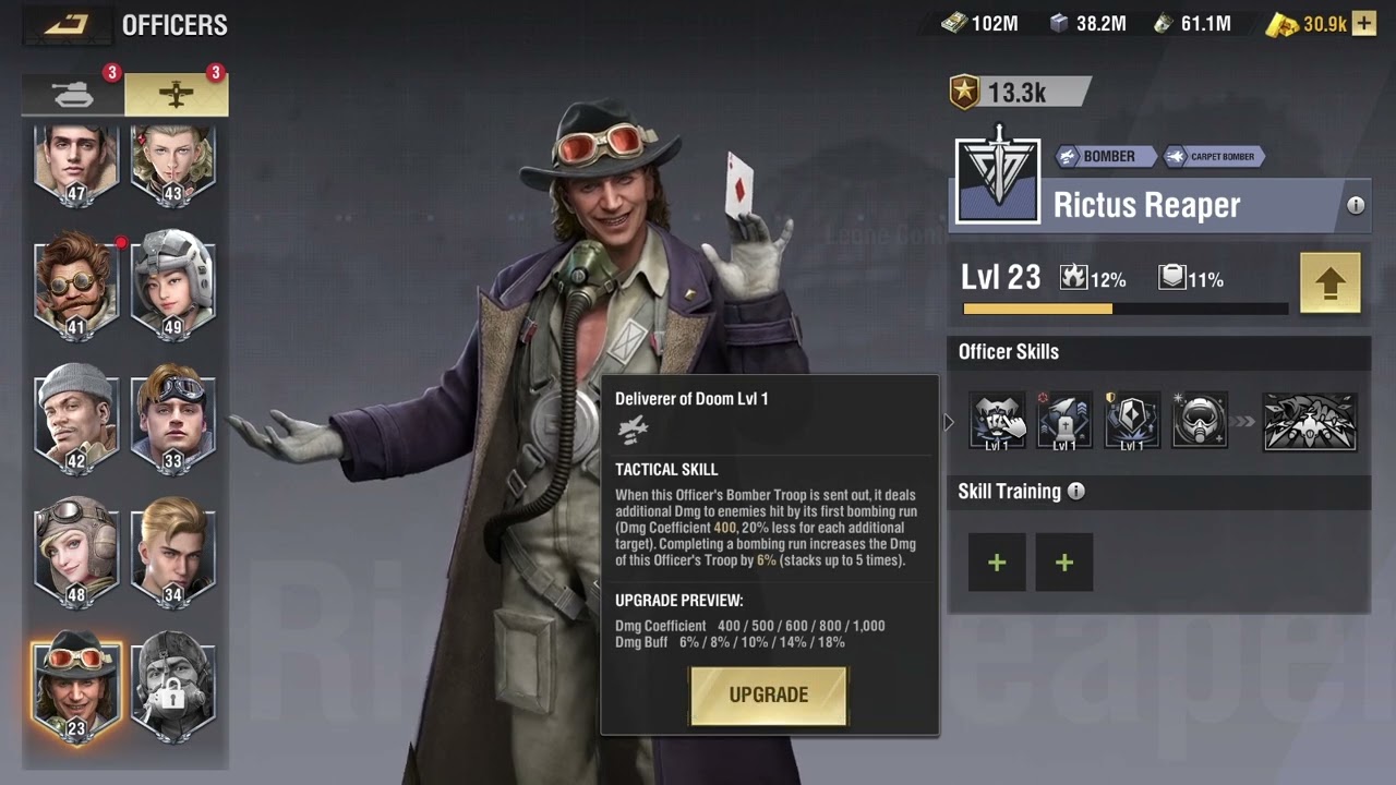 Effect of Camp Liberty Bomber on officer skill damage