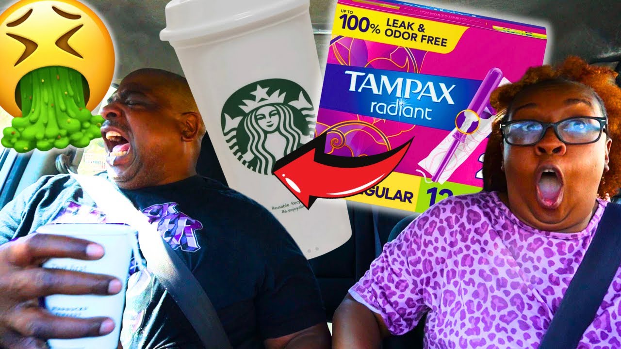 REPLACING HIS STARBUCKS TEA BAG WITH A BLOODY TAMPON PRANK! **HILARIOUS REACTION**