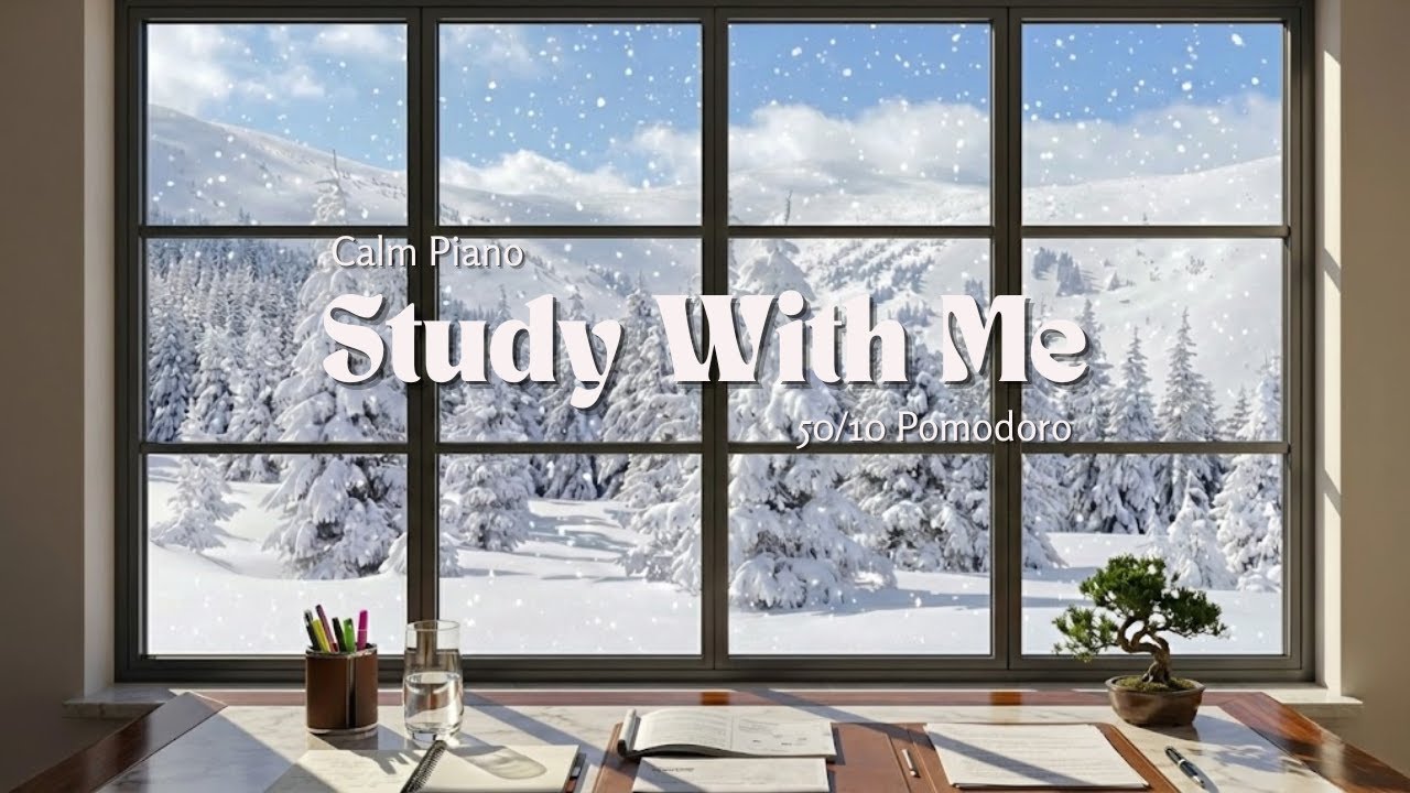 3-HOUR STUDY WITH ME ❄️ 50/10 Pomodoro, Calm Piano & Falling Snow