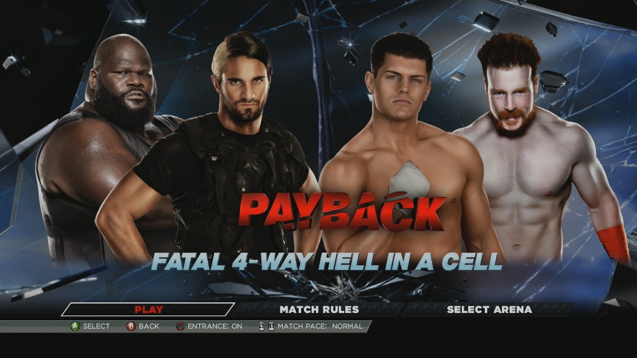 WWE 2K15: MARK HENRY VS. SETH ROLLINS VS. CODY RHODES VS. SHEAMUS - FATAL 4-WAY HIAC | GAMEPLAY