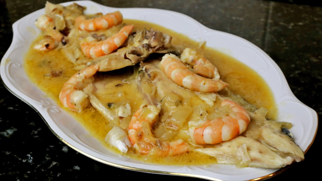 Lubina en salsa - Pescado en salsa con langostinos