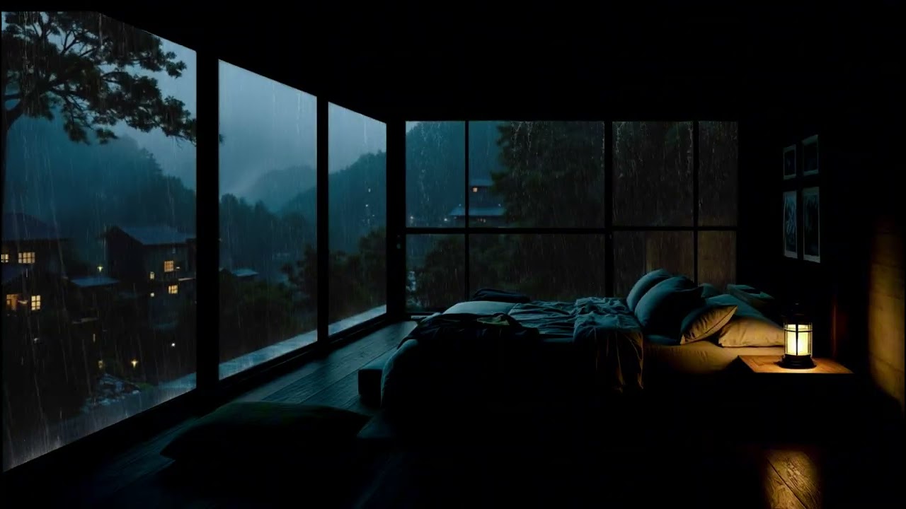 Peaceful Rain & Piano Sounds in a Dark Bedroom (No Ads) | Sleep, Focus, Meditation