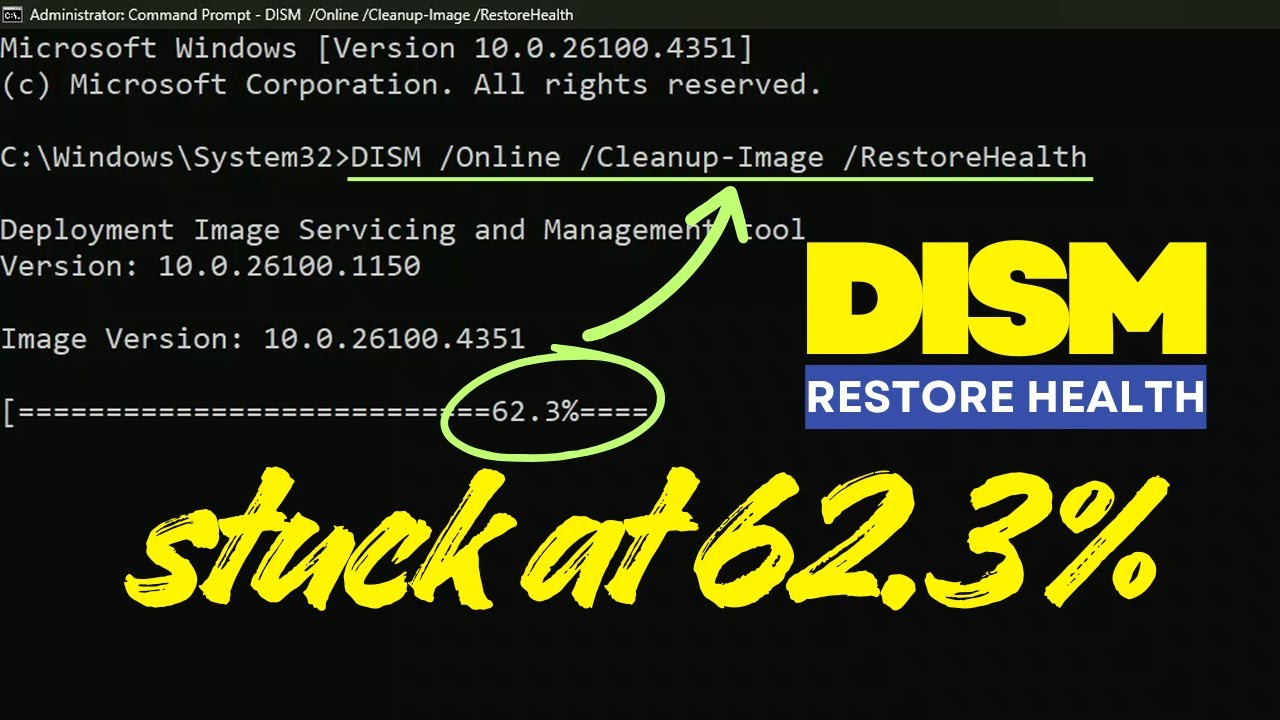 Исправление проблемы DISM Restore Health Scan, зависшей на 62,3%
