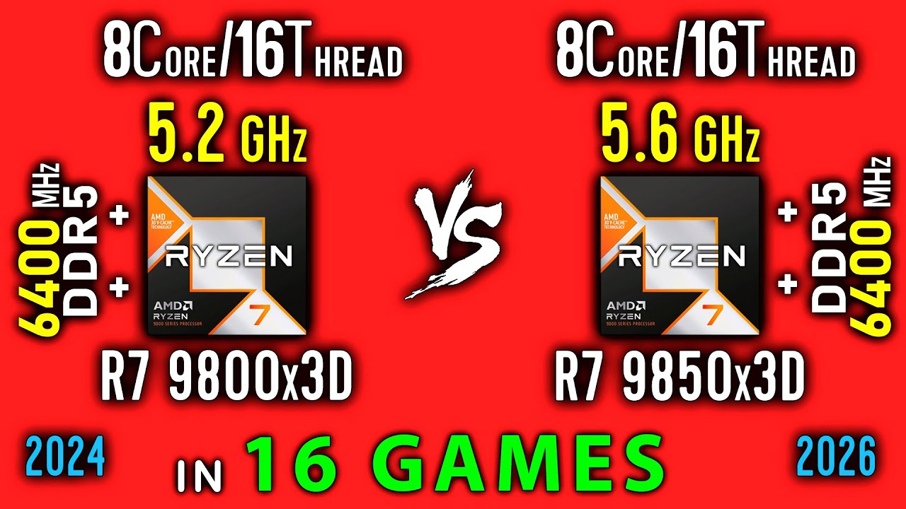 Ryzen 7 9800x3D vs Ryzen 7 9850X3D in 16 Games | R7 9800x3D vs R7 9850x3D - Thermal Power Efficiency