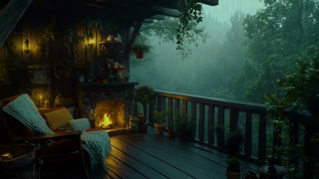 Dark Bedroom Glow with Rain & Fire 🌧️ Soft Background Ambience for Deep Sleep