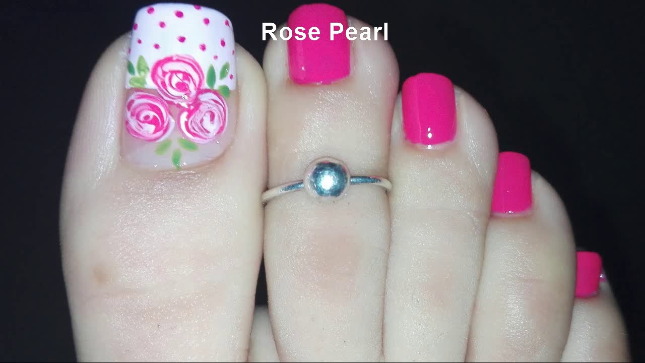 Romantic Roses Toe Nail Art Tutorial- Valentine's Day Pedicure | Rose Pearl