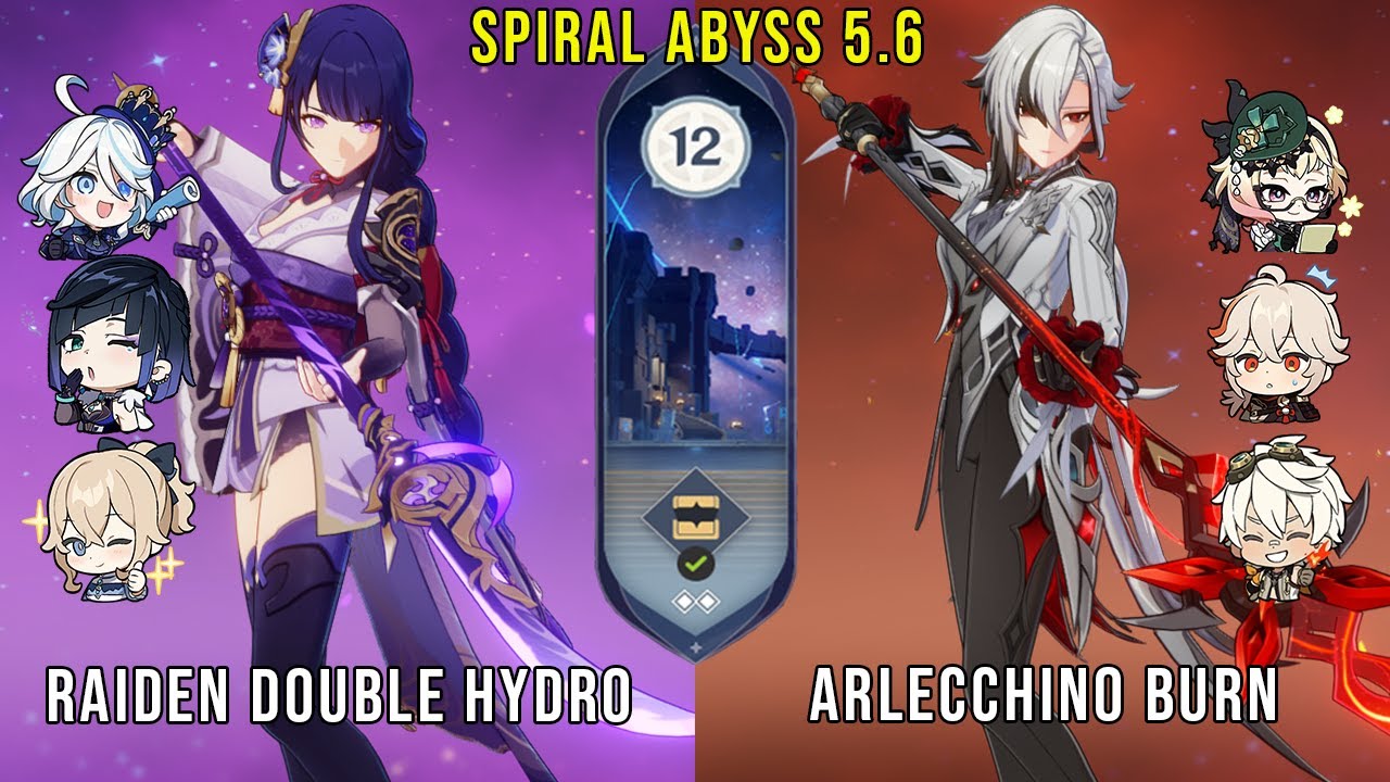 C0 Raiden Double Hydro and C0 Arlecchino Burn | Genshin Impact Abyss 5.6 Floor 12 9 Stars