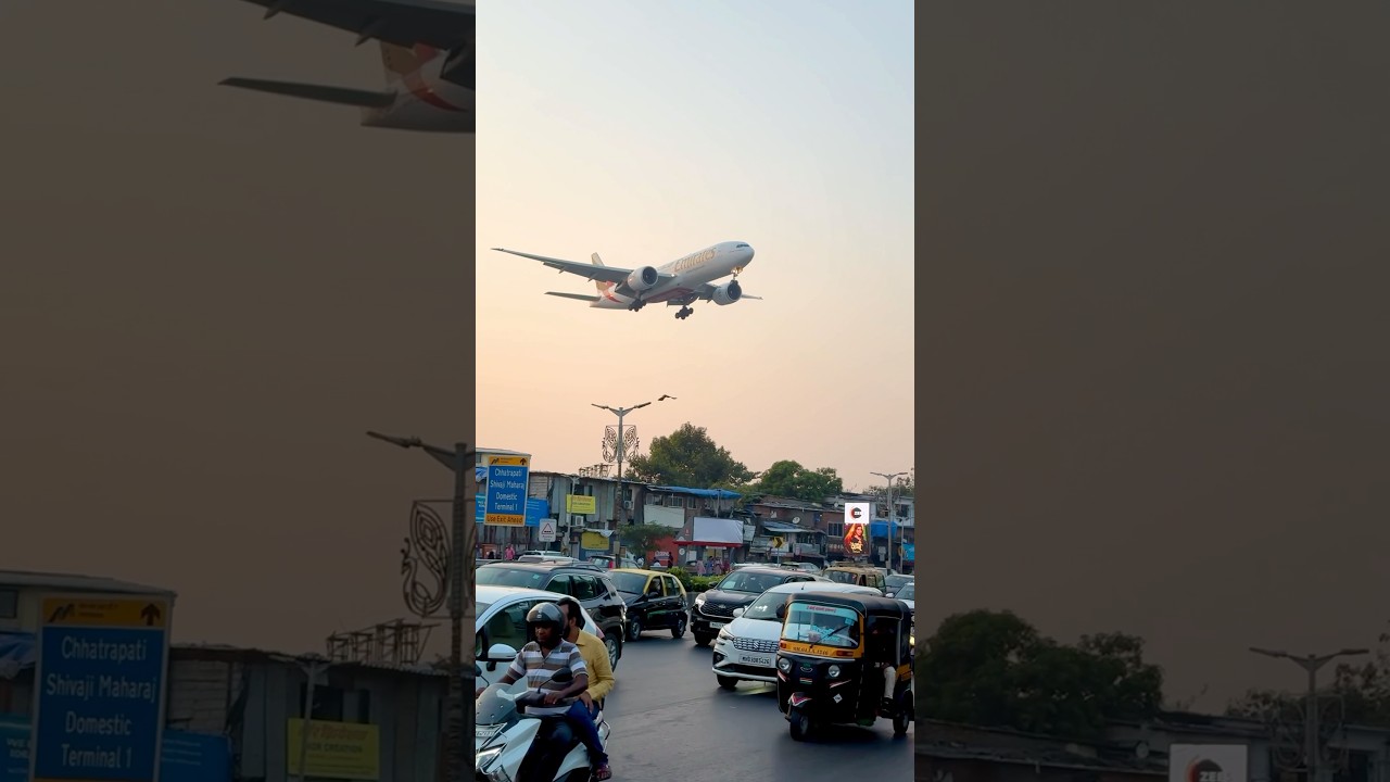 Emirates Boeing 777-200LR landing on runway 09 at Mumbai Airport in Evening Golden Hour | #Aviation