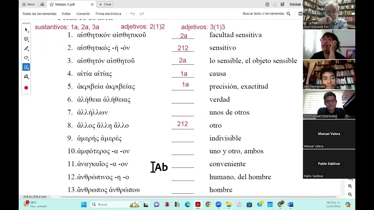 Clase Clasificación de sustantivos y adjetivos griego antiguo