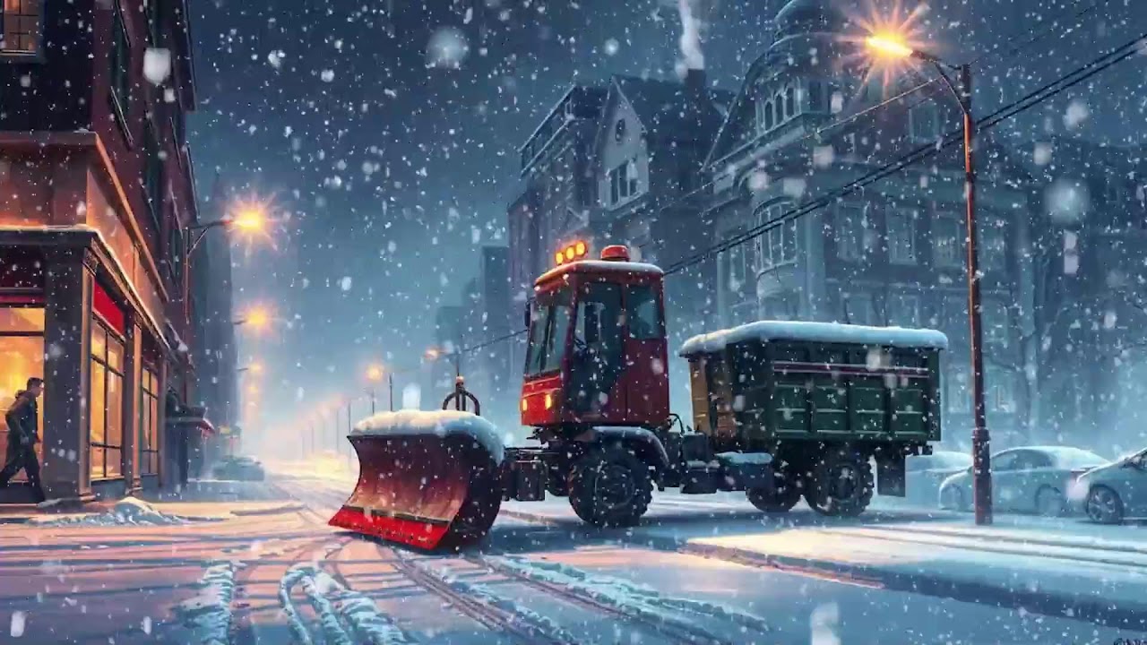 Snow Clearing On A Cozy Winter Evening ❄️ Soothing Jazz ❄️ Snow Falling