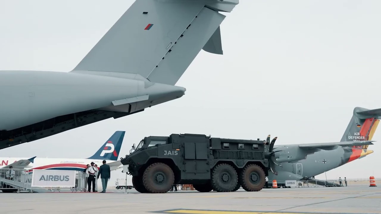 Glimpse of the NIMR JAIS 6x6 on Display Alongside Airbus A400M at the Dubai Airshow 2023