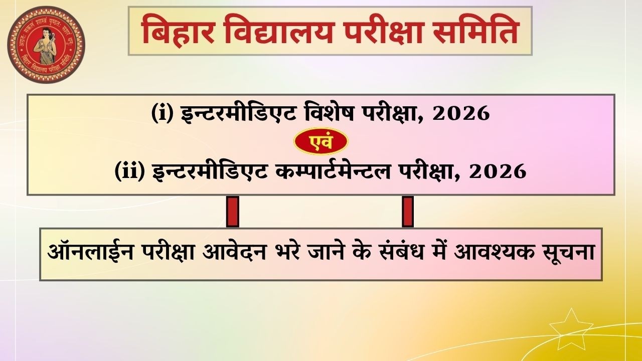 BSEB INTERMEDIATE SPECIAL EXAM, 2026 : Fill-up Online Application form till 02.04.2026.