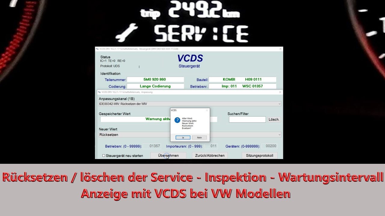 R&uuml;cksetzen / l&ouml;schen der Service - Inspektion - Wartungsintervall Anzeige mit VCDS bei VW Modellen