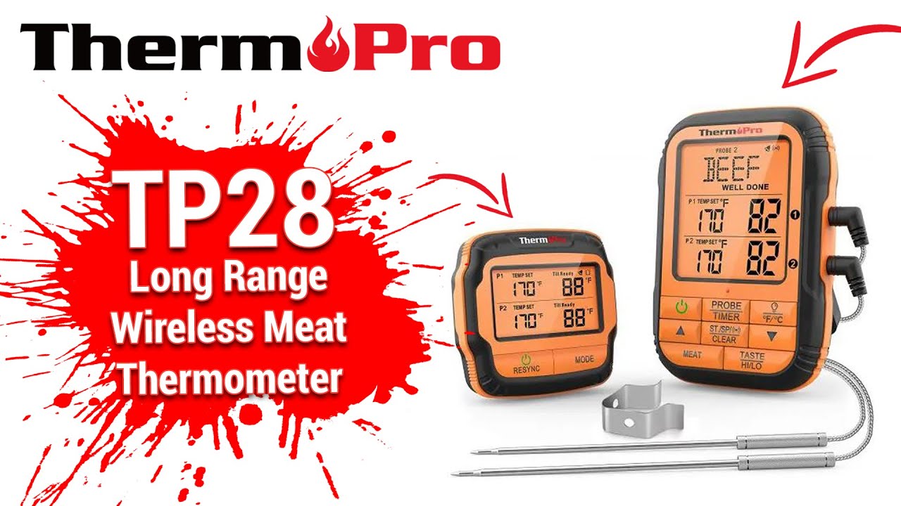 ThermoPro TP28 Super Long Range Wireless Meat Thermometer for Smoker BBQ Grill Setup Video
