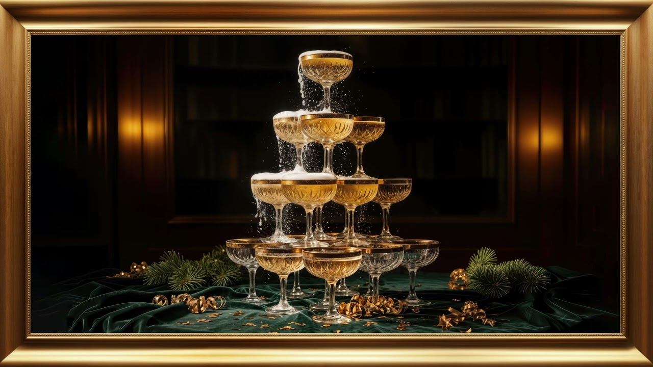 Gatsby Champagne Tower  Luxury NYE Party Art 4K  Gold Frame TV  Old Money Aesthetic  No Sound