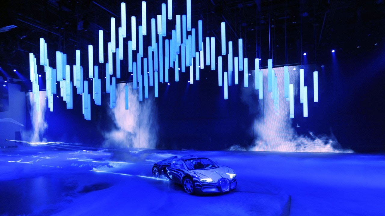 tubular bells - kinetic light installation with DMX winch control - Bugatti - IAA - Frankfurt