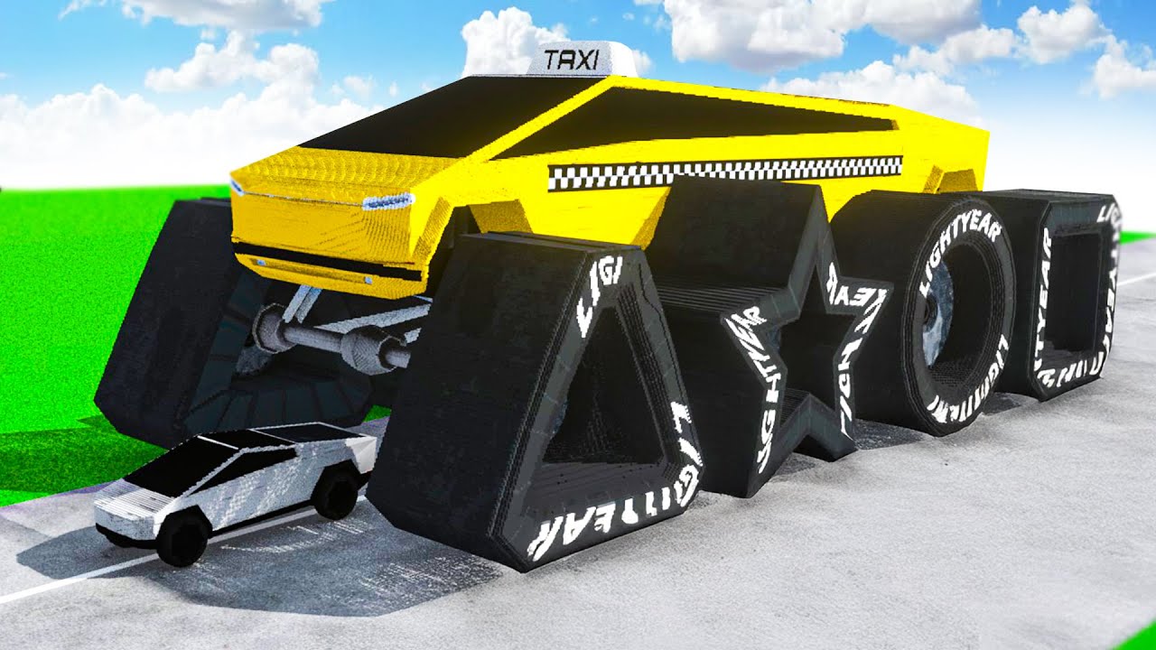 Tesla Transforming to GIANT TAXI with Triangle, Star, Round & Square BTR BIGFOOT in Teardown!
