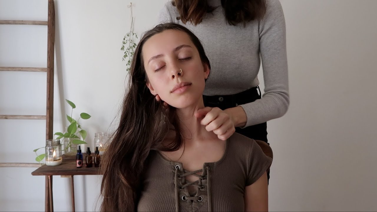 ASMR massage, hair brushing, & back tracing with a subscriber (whisper)