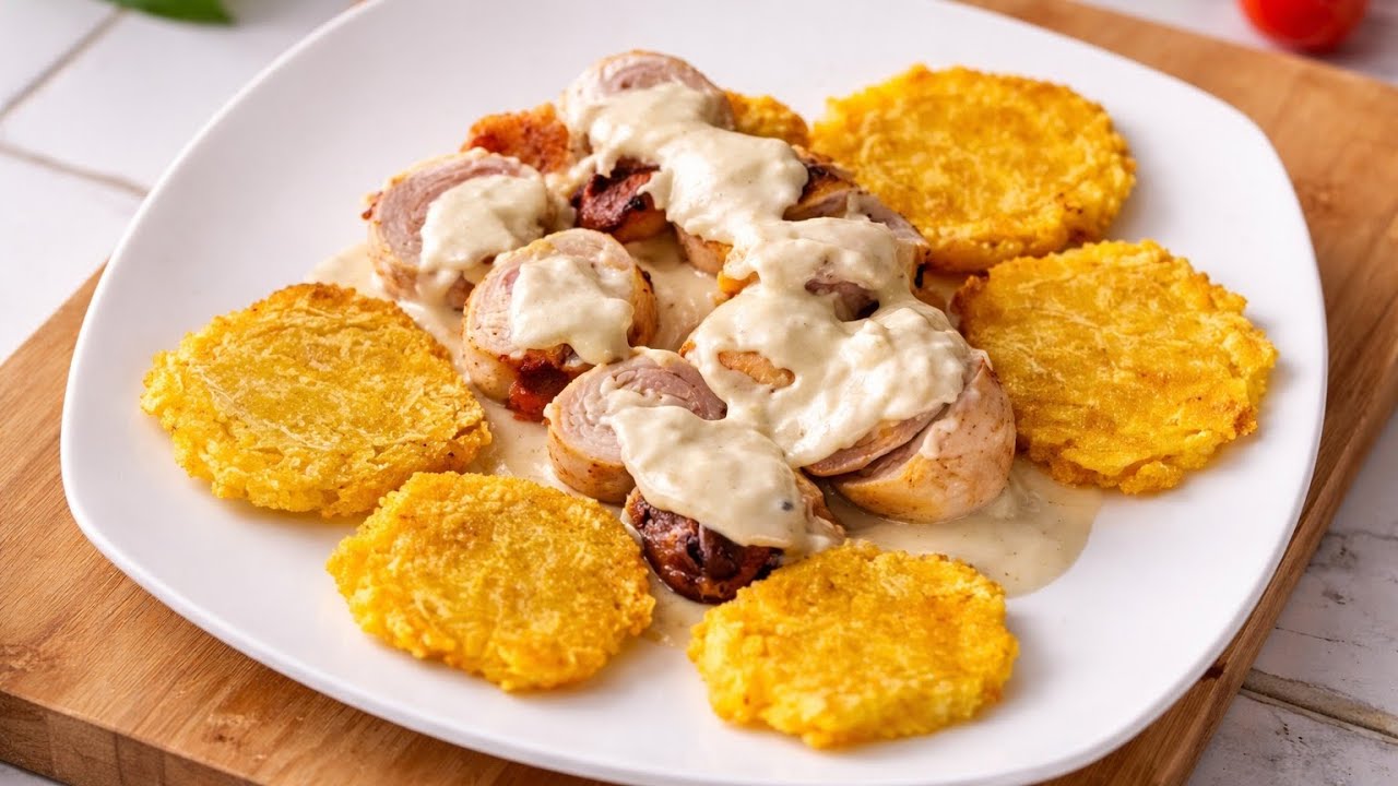 Cómo Hacer Pechuga de Pollo Cordon Bleu con Salsa Bechamel y Tostones |Fácil y Deliciosa #parati 