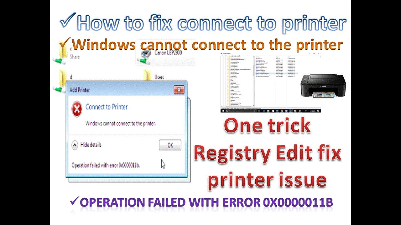 Permanent solved error 0x0000011 | Windows Can't connect printer | Connect to printer in Windows 10