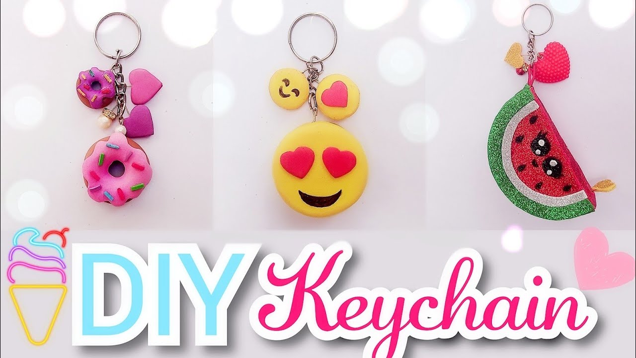 3 DIY keychain//How to make keychain//🍩Donut keychain//😍☺emoji keychain//🍉Watermelon keychain