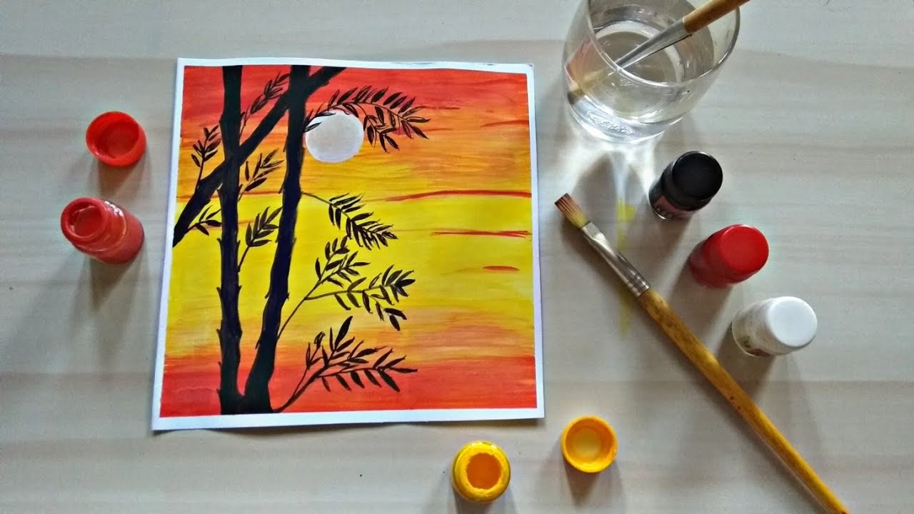 Step by step sunset watercolor painting 🌅|Bamboo||Moderne kunstS||