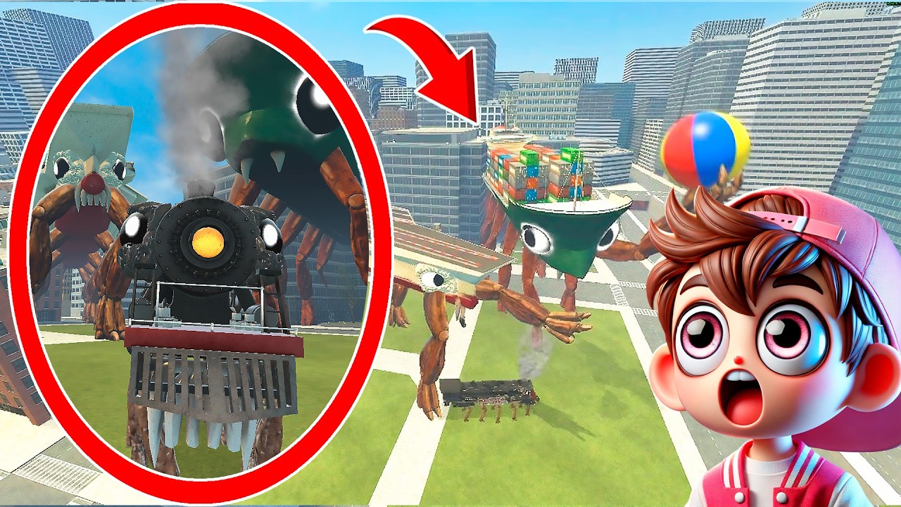 My drone FILMED PARK WITH CRABTRAIN AND CRABTANIC SEA GIANT in REAL LIFE in Garry's Mod