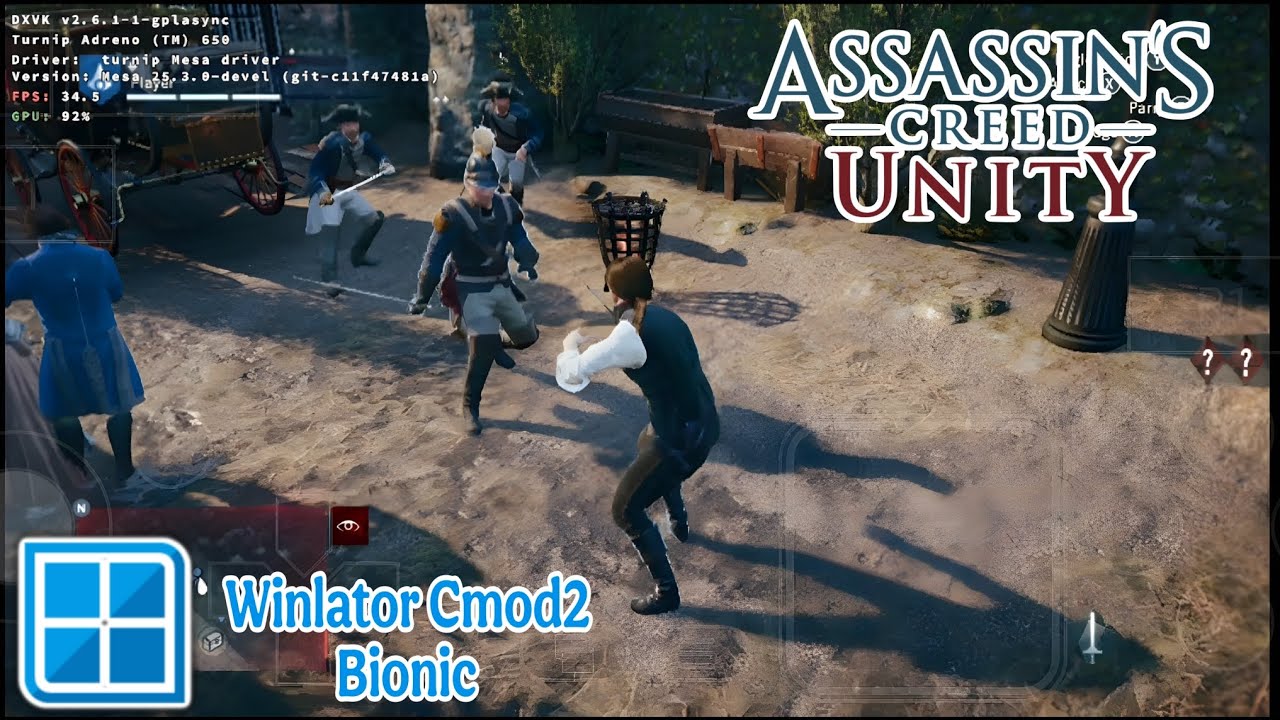 Winlator CMOD Bionic 🔷 Gameplay Assassin's Creed Unity 🔷Poco F4 Snapdragon 870+Setting