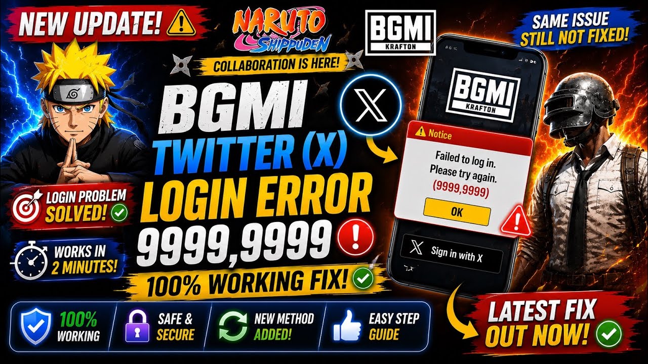 BGMI New Update 😱 Latest Twitter (X) Login Error 9999,9999 FIX (2026) | 100% Working