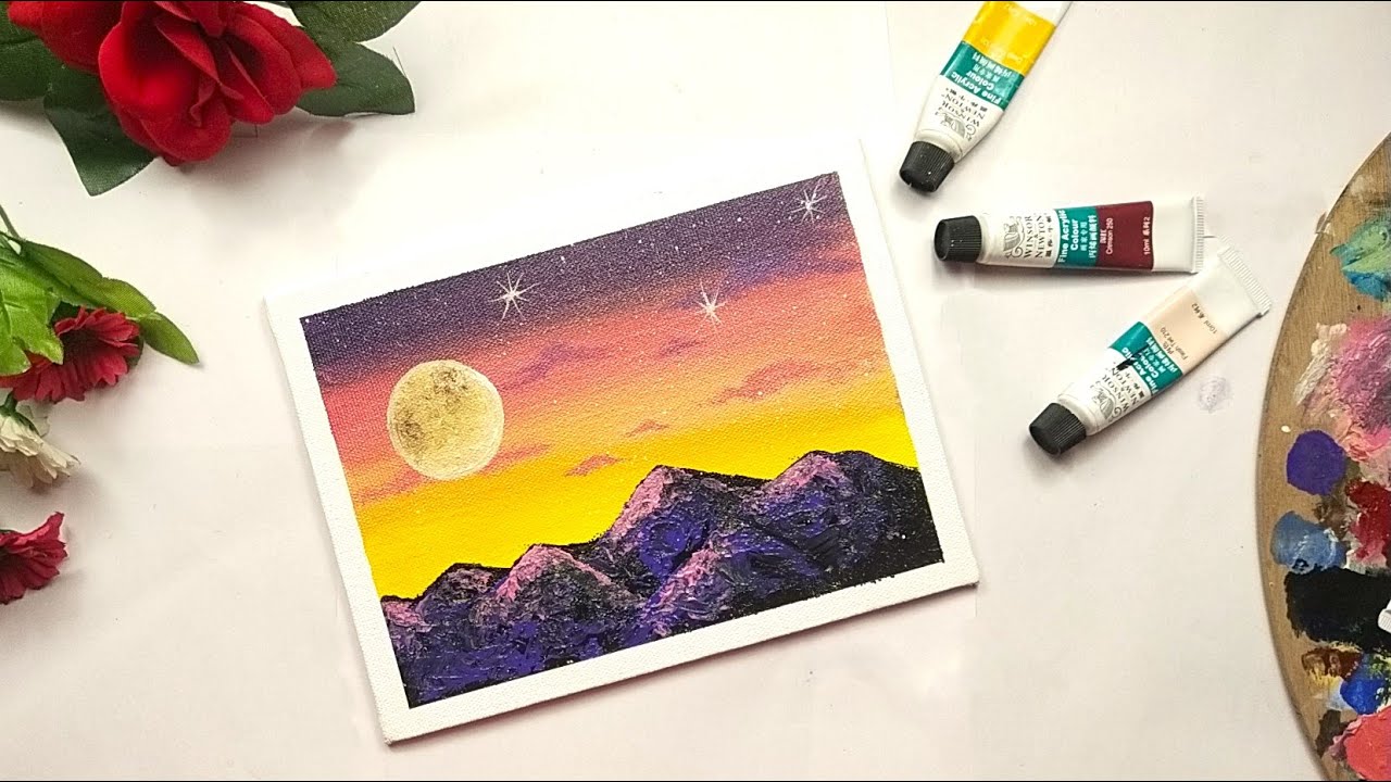 🌕 Golden Moon | Painting Technique | Acrylic painting for beginners