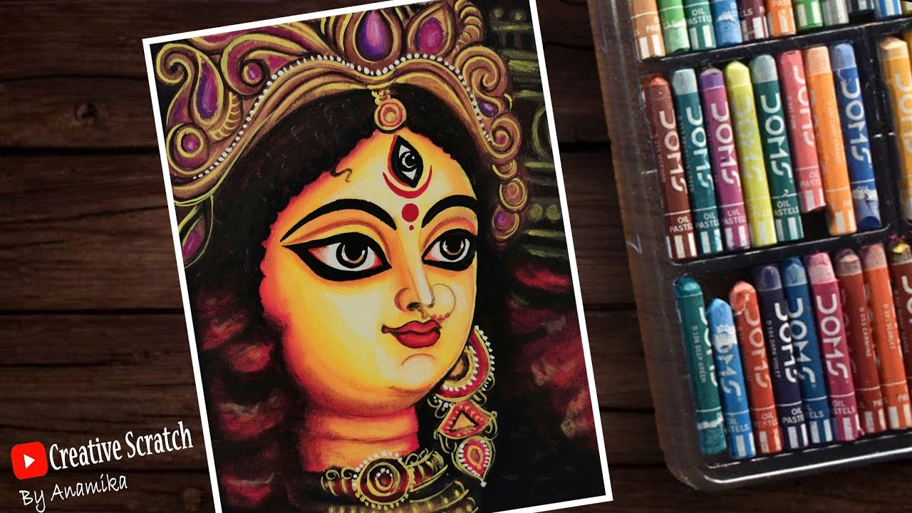 Navratri Special Drawing Very Easy | Maa Durga Drawing Oil Pastel | Maa Durga Face Drawing Easy