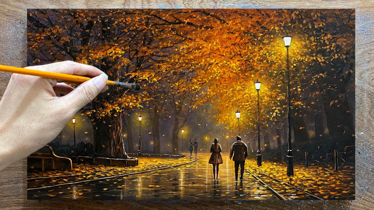 How to paint landscape /#161/ The Lights of Night / Acrylic landscape painting / A Lu Art.