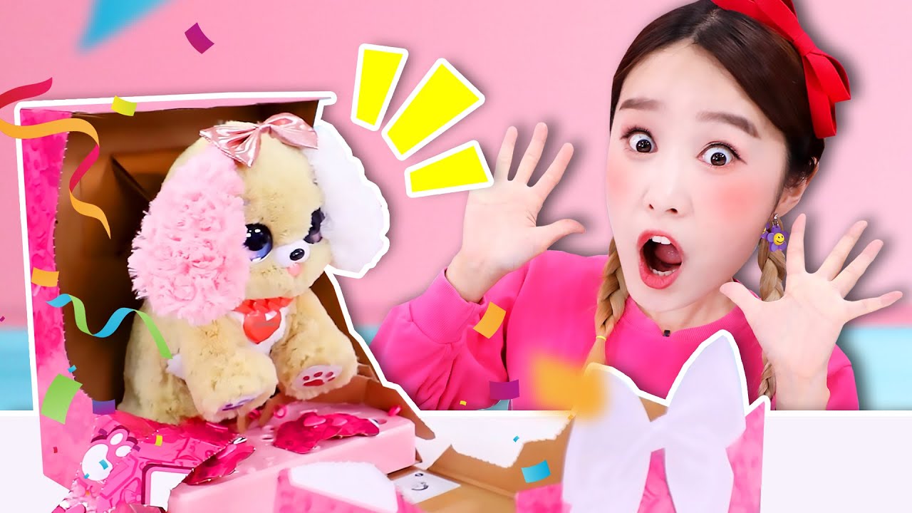 강아지가 상자에서 나왔어요!! 프레젠트펫 강아지 장난감 놀이