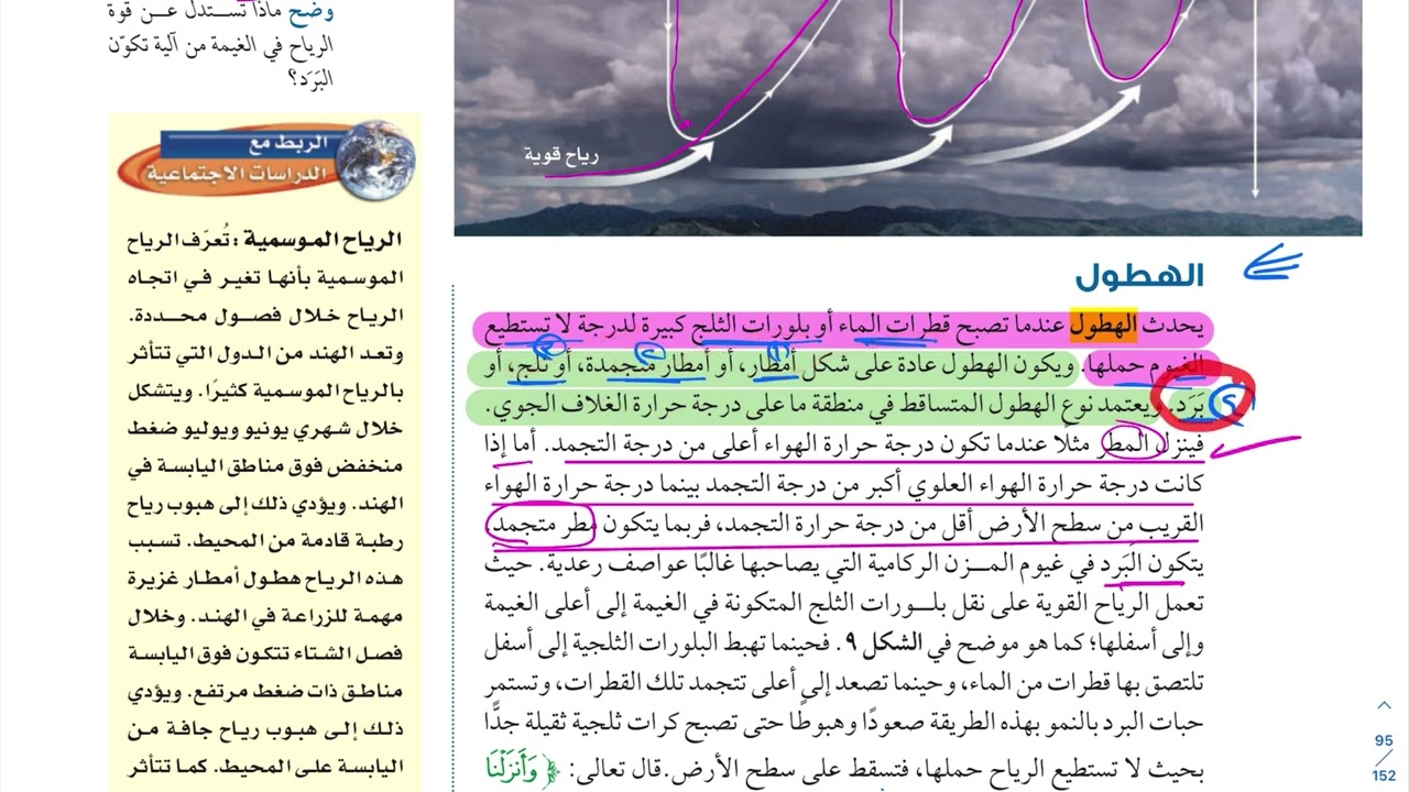 شرح درس الغلاف الجوي والطقس ( الجزء الثالث) علوم أول متوسط 1444