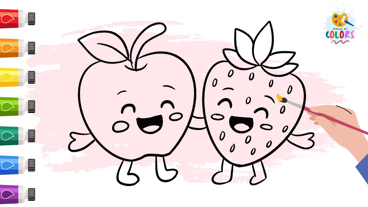 Let's draw and color an apple & strawberry friends