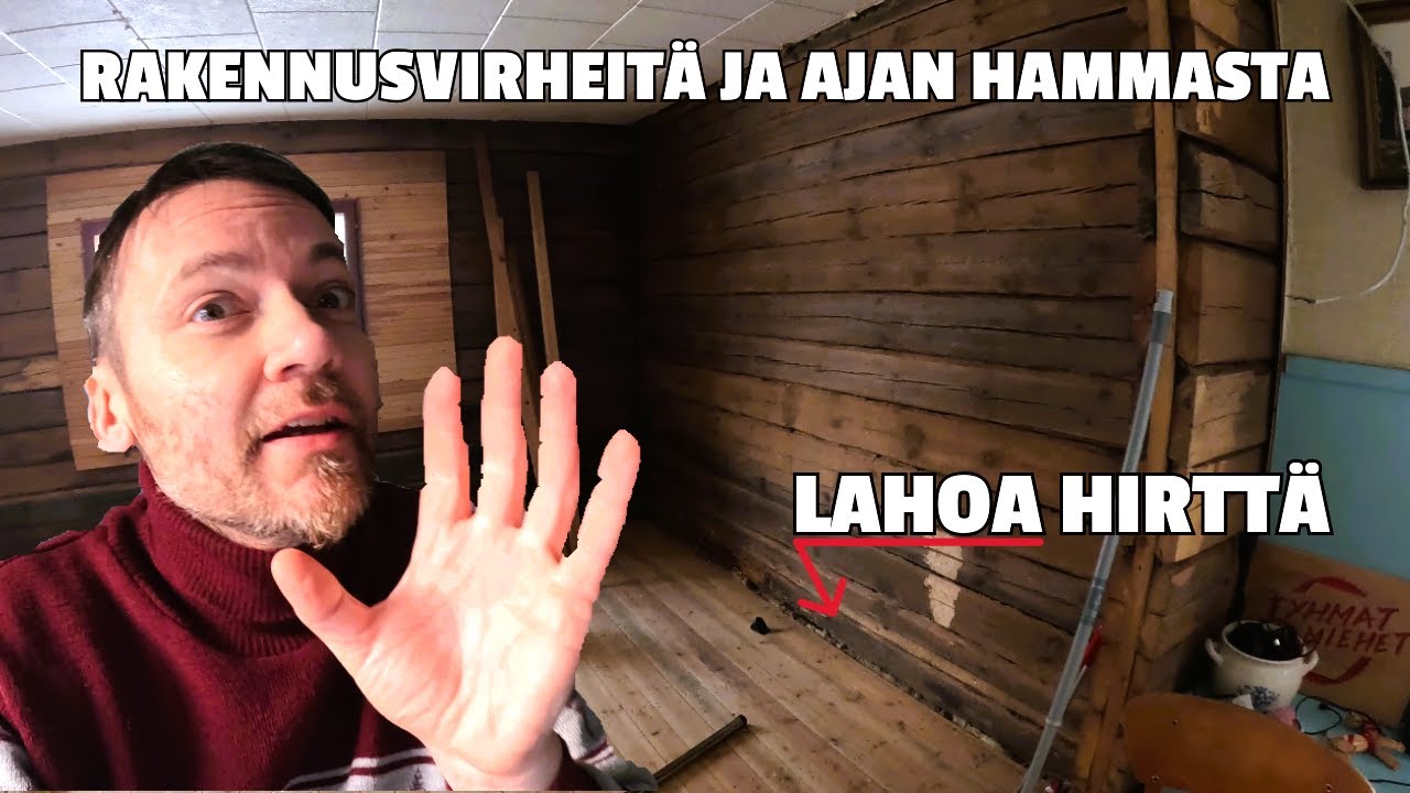 Vanhan Maatilan Hirsituparemontti. Seinä lähti, lahot jäi.