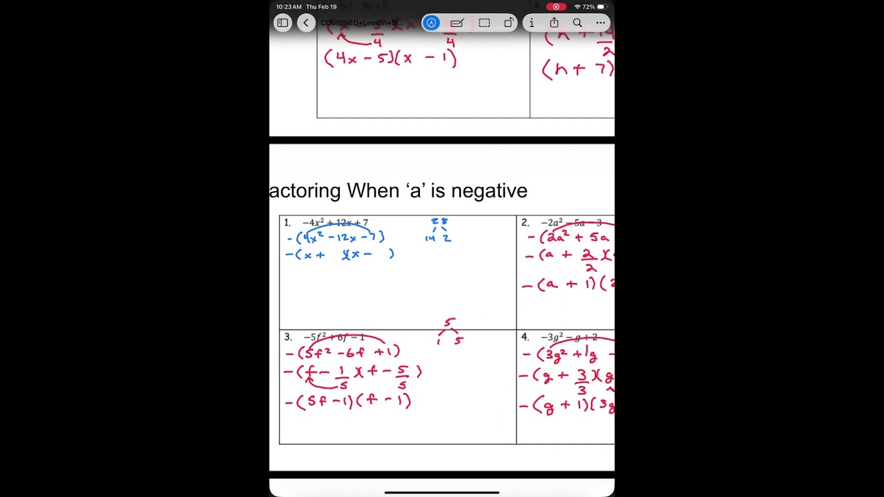 Algebra - Unit 4 Topic 2 Part 2 - Day 3 - Factoring Trinomials when a/=1
