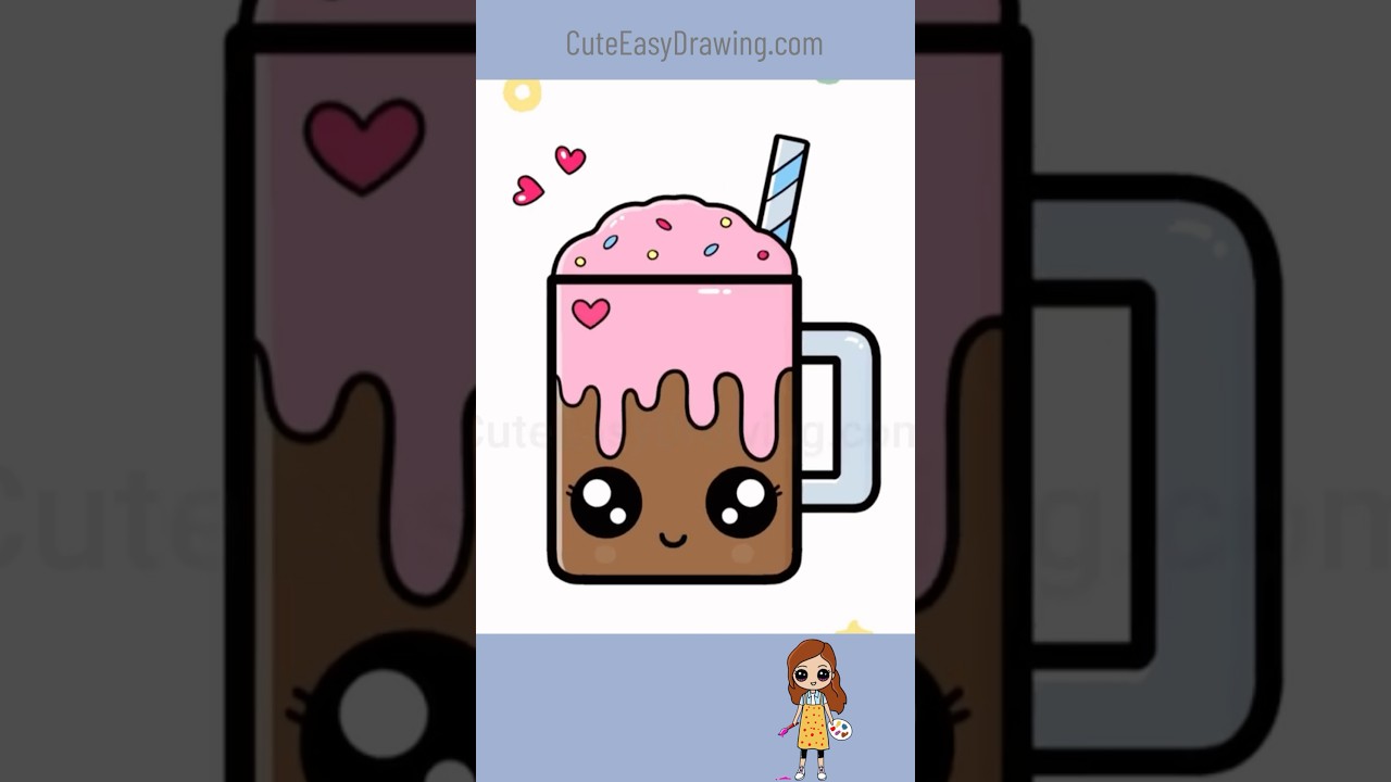 How to Draw a Cute Cup of Cold Chocolate Coffee in Minutes 😄 #drawing #art #coffee #kawaii
