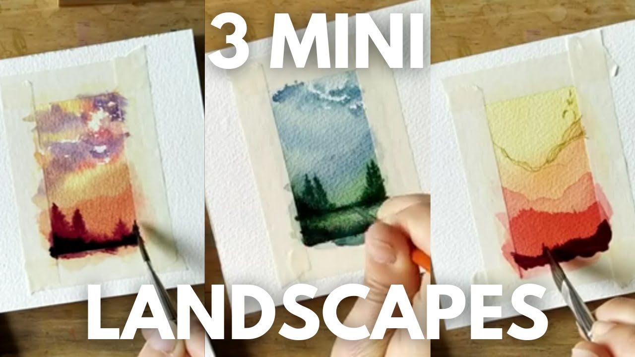 Real Time relaxing Paint Along - 3 landscapes paintings