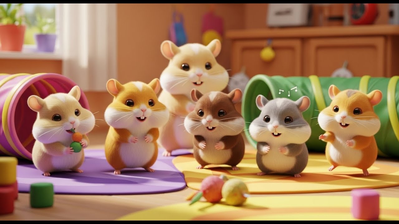 F&uuml;nf kleine Babyhamster quieken vor Gl&uuml;ck | S&uuml;&szlig;es Tierlied & Z&auml;hllied
