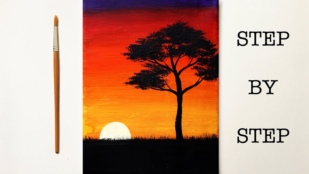 Easy Sunset for Beginners | Acrylic Painting Tutorial Step by Step ( ENG SUB )