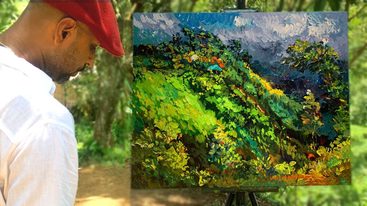 Plein Air Acrylic on Canvas Landscape Tutorial | Outdoor Painting demo by Shahanoor Mamun