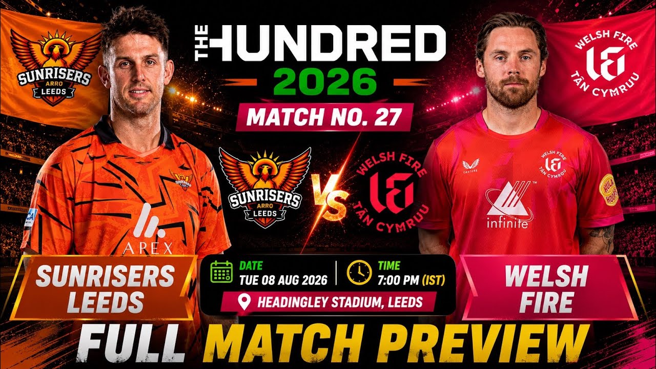 SUNRISERS LEEDS Vs WELSH FIRE | 27th Match Prediction | The Hundred 2026 | Who Will Win?#thehundred