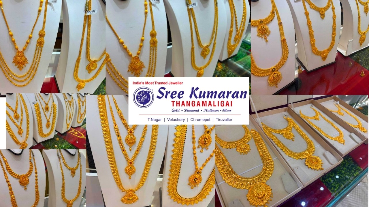 Sree Kumaran Thangamaligai Haram&Necklace Mela 26G Onwards Wedding Sets|Manga Fusion|Bengal|Varikai