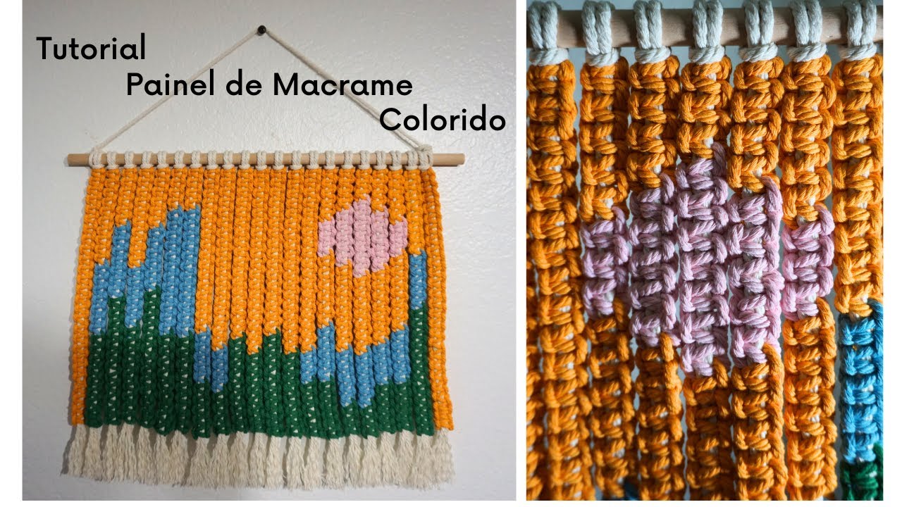 Tutorial Como Fazer Painel Colorido de Macrame Usando Sobras de Linhas!