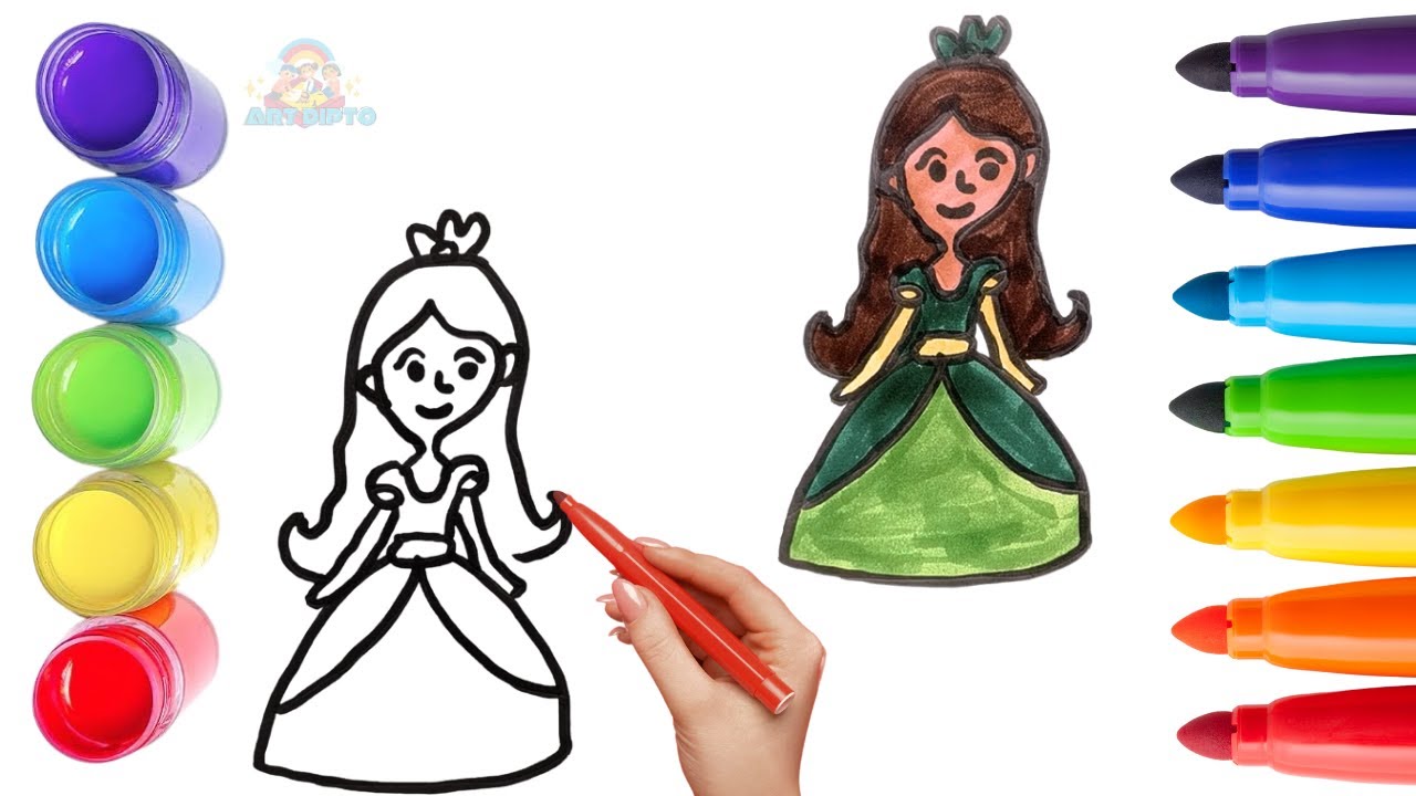 How To Draw cute Princess Drawing, Painting & Coloring For Kids and Toddlers_ Child Art 🐋🌈🎨