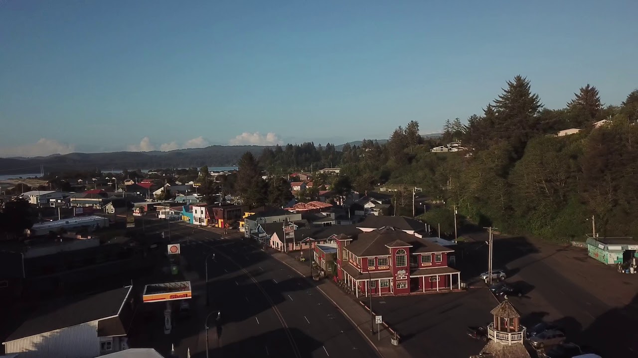 Drone Video Downtown Waldport Oregon