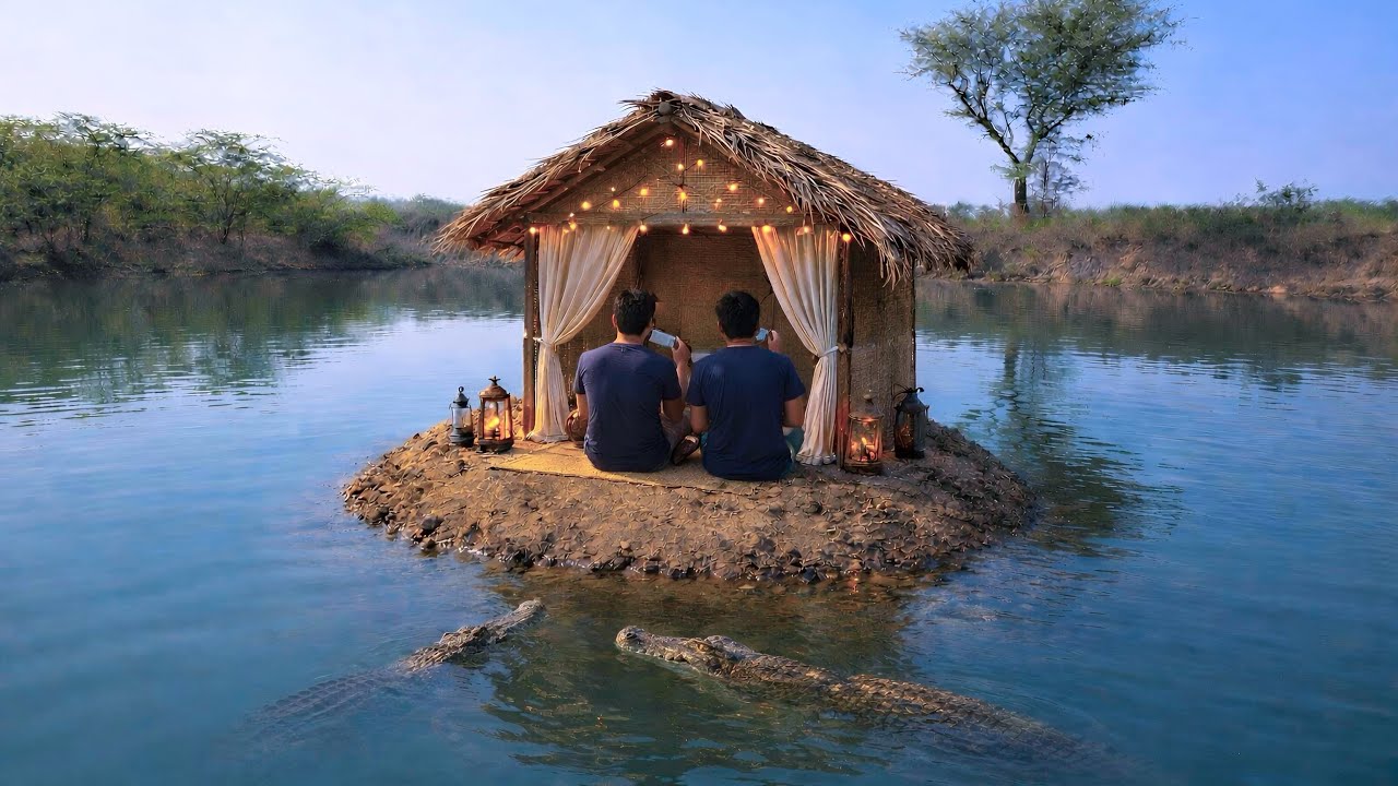 Building wood survival shelter in wildlands | Bushcraft & Campfire in jungle |  