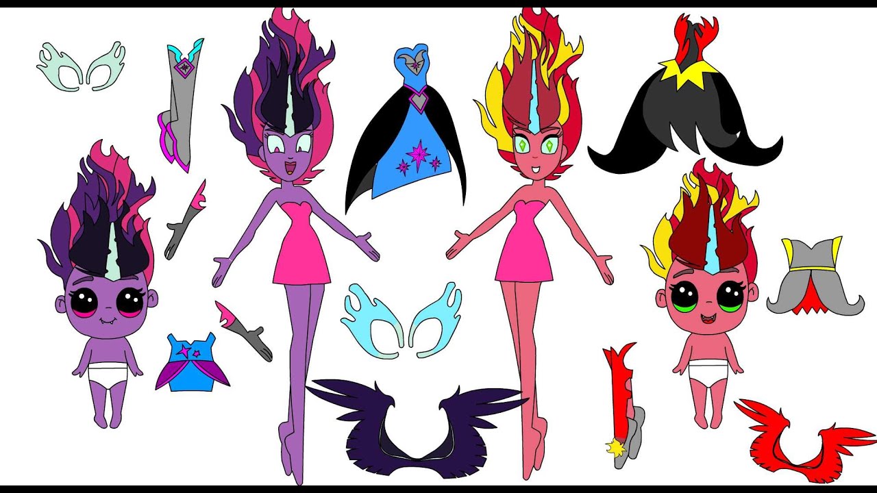 Mlp Art- Midnight Twilight vs Sunset Shimmer Demons- Paper craft