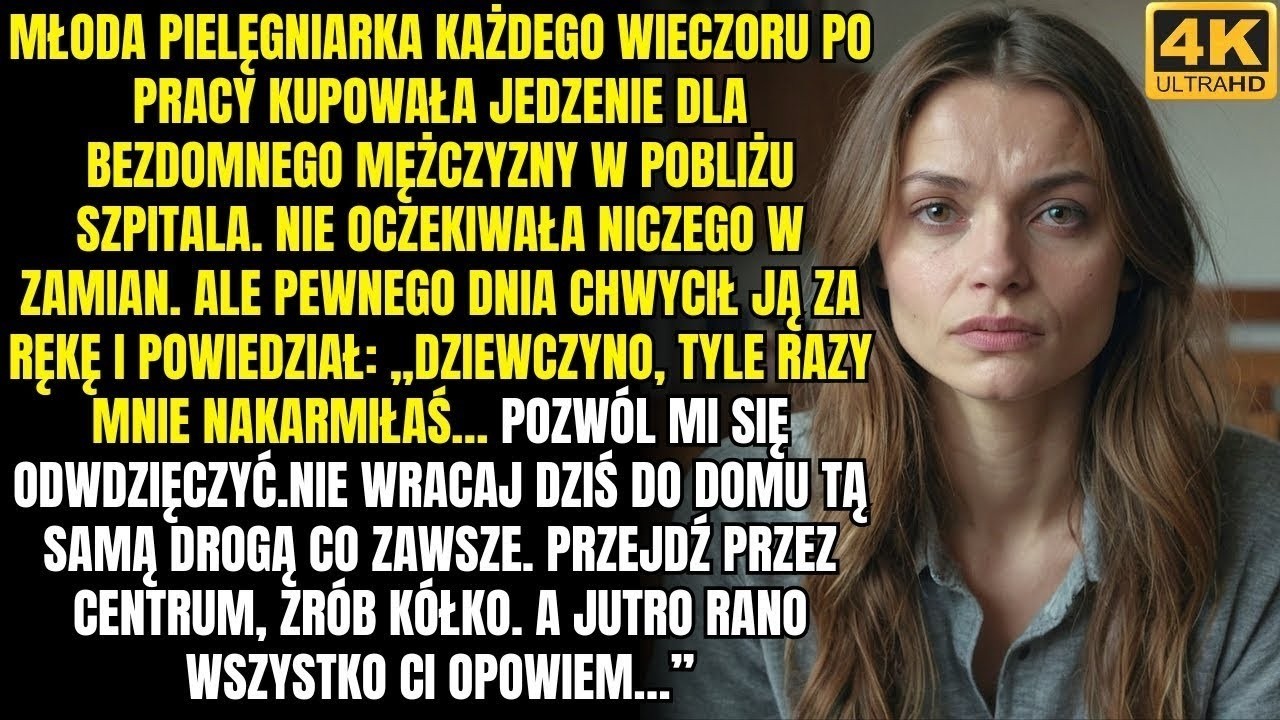 — Nie wracaj dziś do domu zwykłą drogą — powiedział bezdomny mężczyzna, którego karmiła po pracy